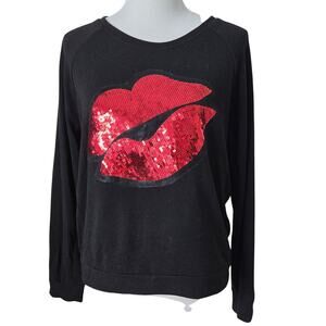 Stranded Jerry Leigh Sweatshirt Black Red Sequin Lips Kiss Women's Large